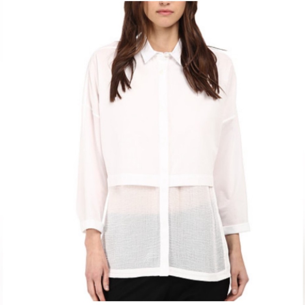 Helmut Lang White Layered Cotton Lawn Shirt Size Medium